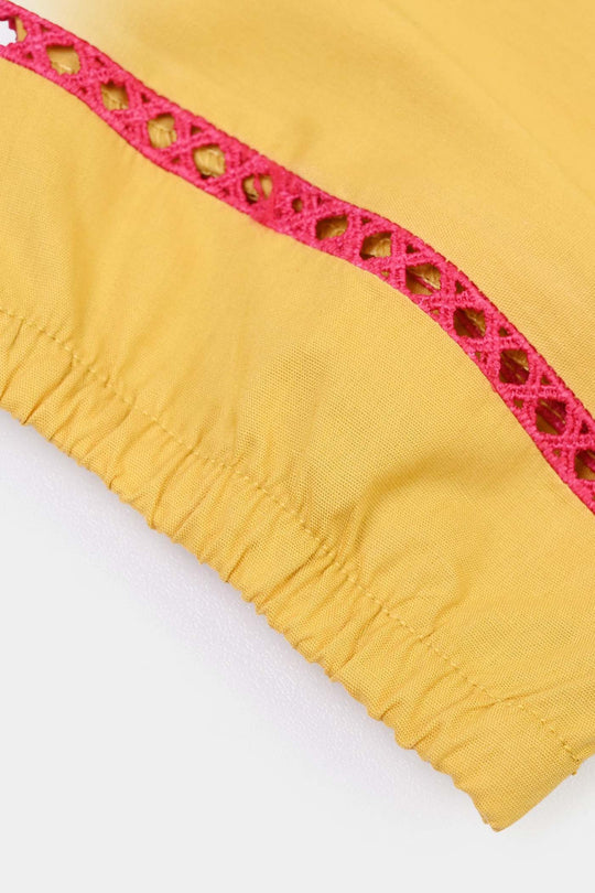 Girls Cotton Emb Kurti Nagma-Mustard
