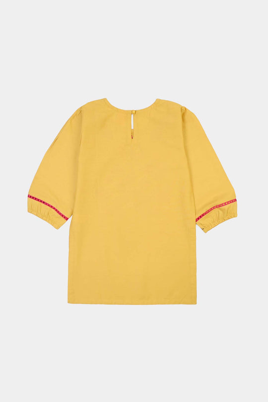 Girls Cotton Emb Kurti Nagma-Mustard