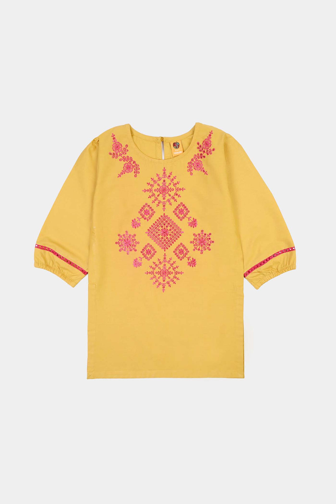 Girls Cotton Emb Kurti Nagma-Mustard