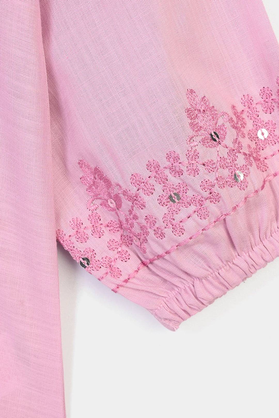 Girls Cotton Slub Emb Top Peaches-Pink