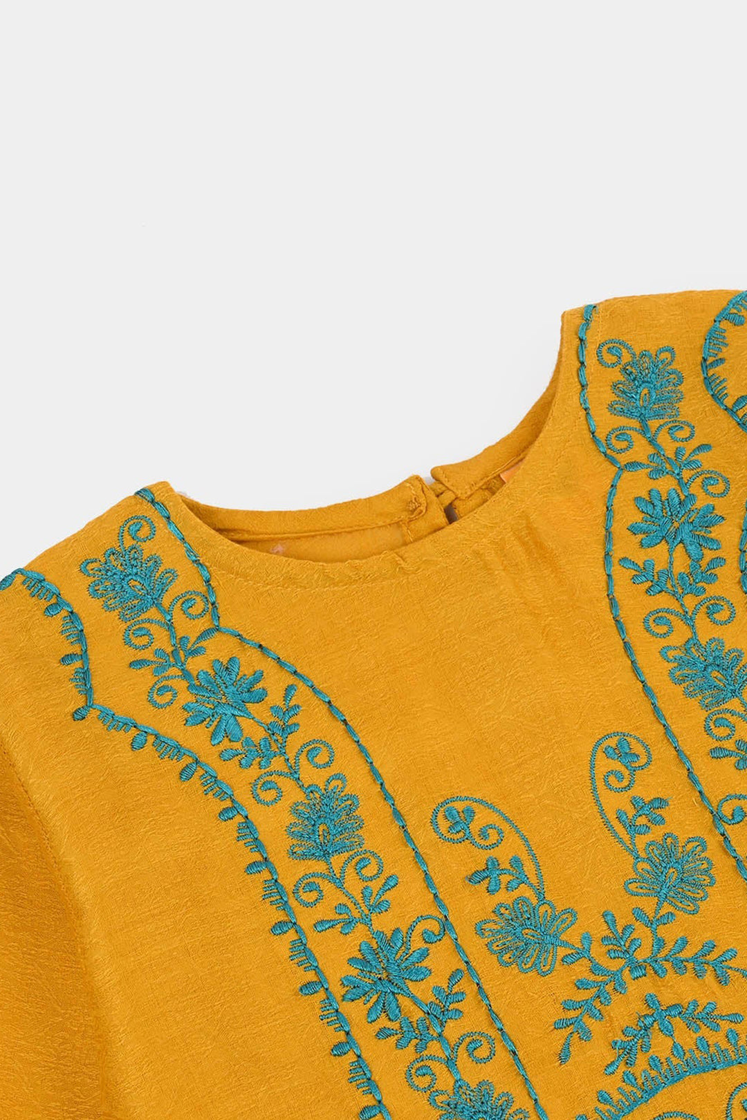 Girls Cotton Jacquard Emb kurti Jal pari-Mustard