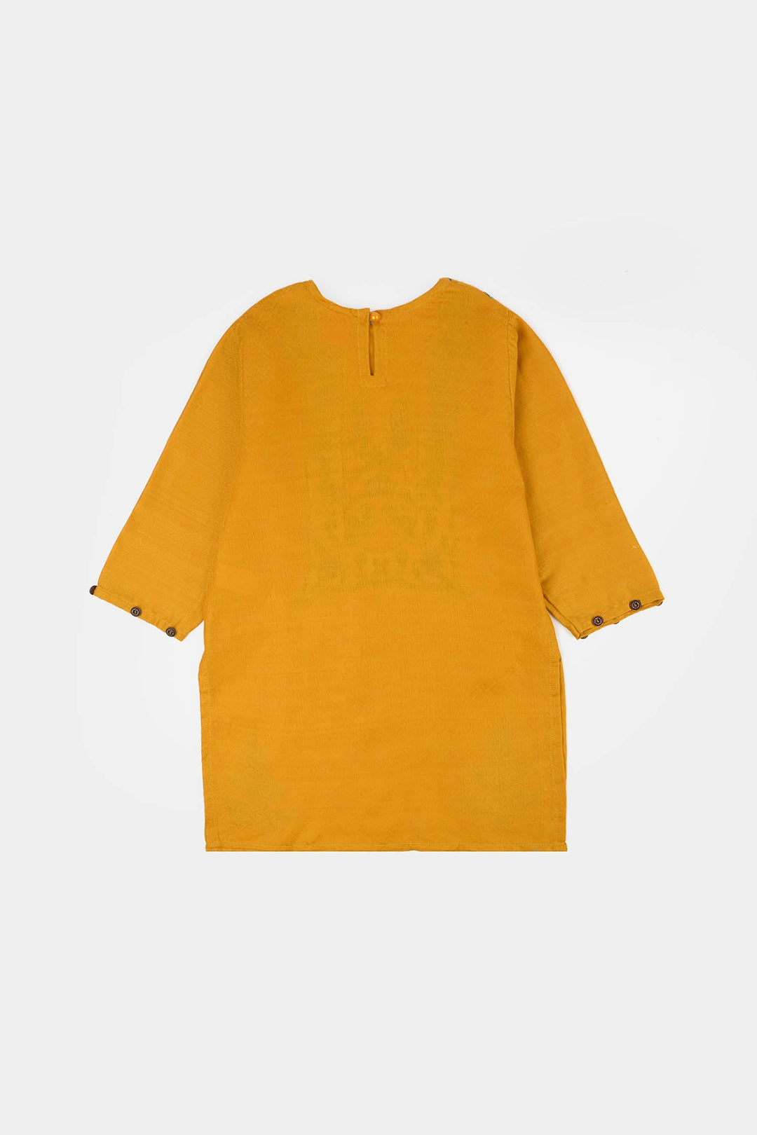 Girls Cotton Jacquard Emb kurti Jal pari-Mustard