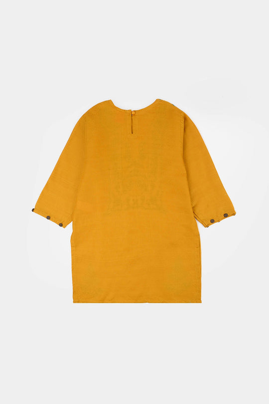 Girls Cotton Jacquard Emb kurti Jal pari-Mustard