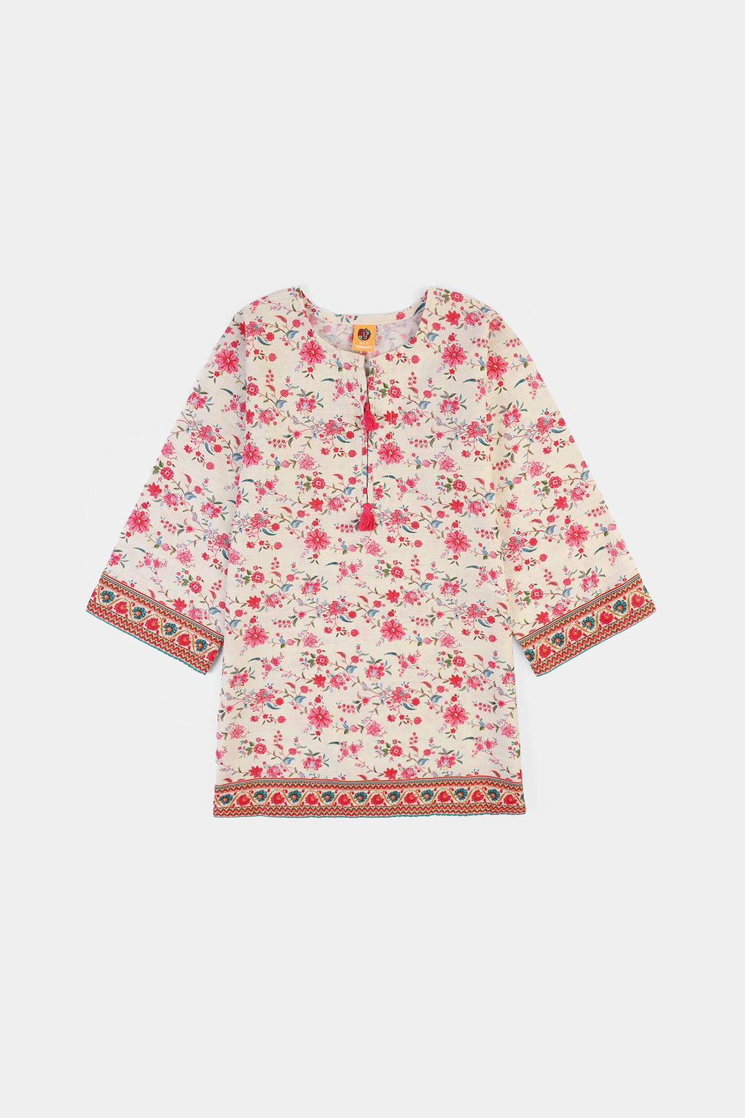 Girls Cotton Slub Printed 2Pcs Rose-Multi