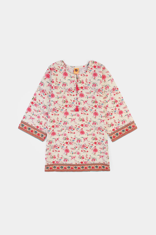 Girls Cotton Slub Printed 2Pcs Rose-Multi