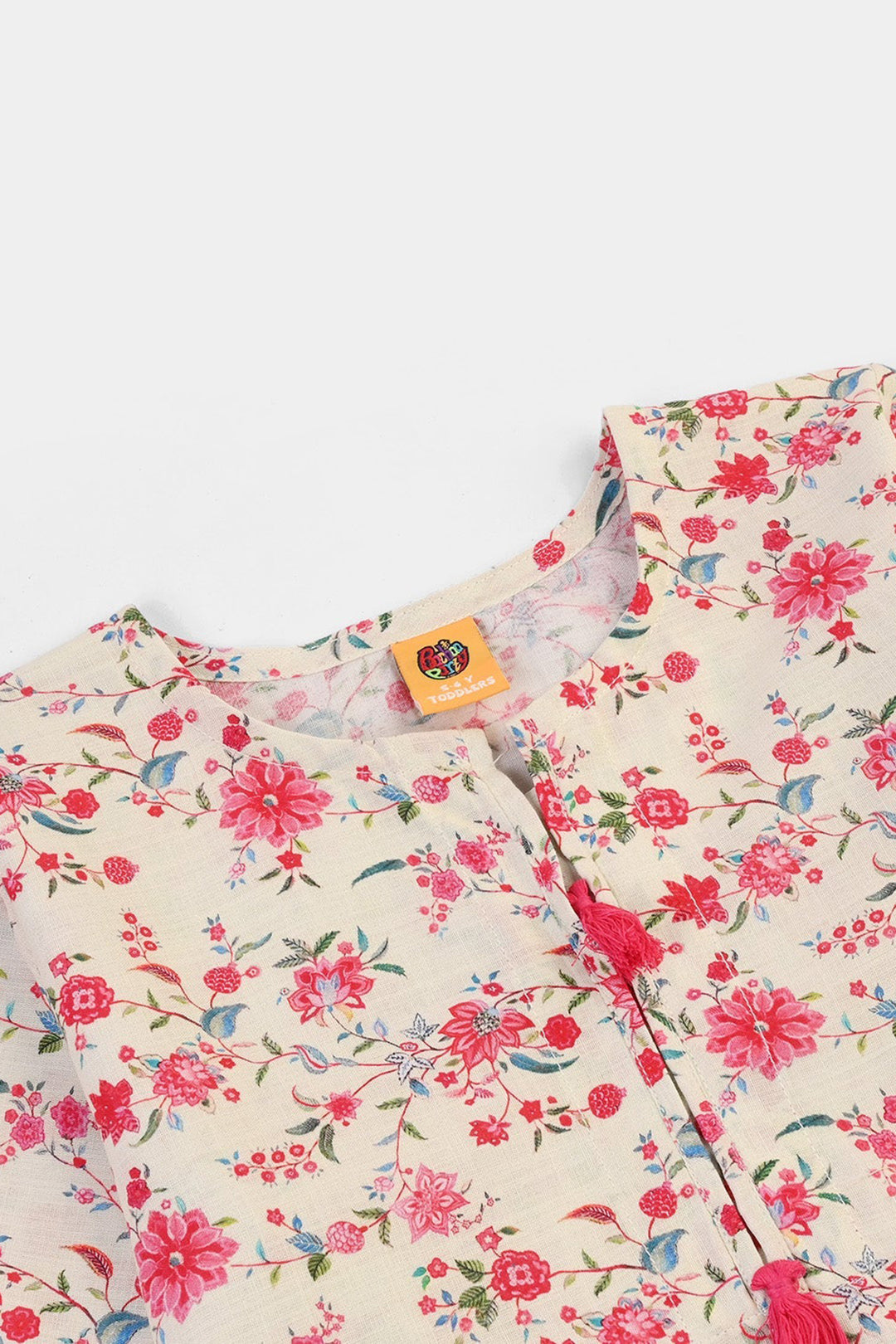Girls Cotton Slub Printed 2Pcs Rose-Multi
