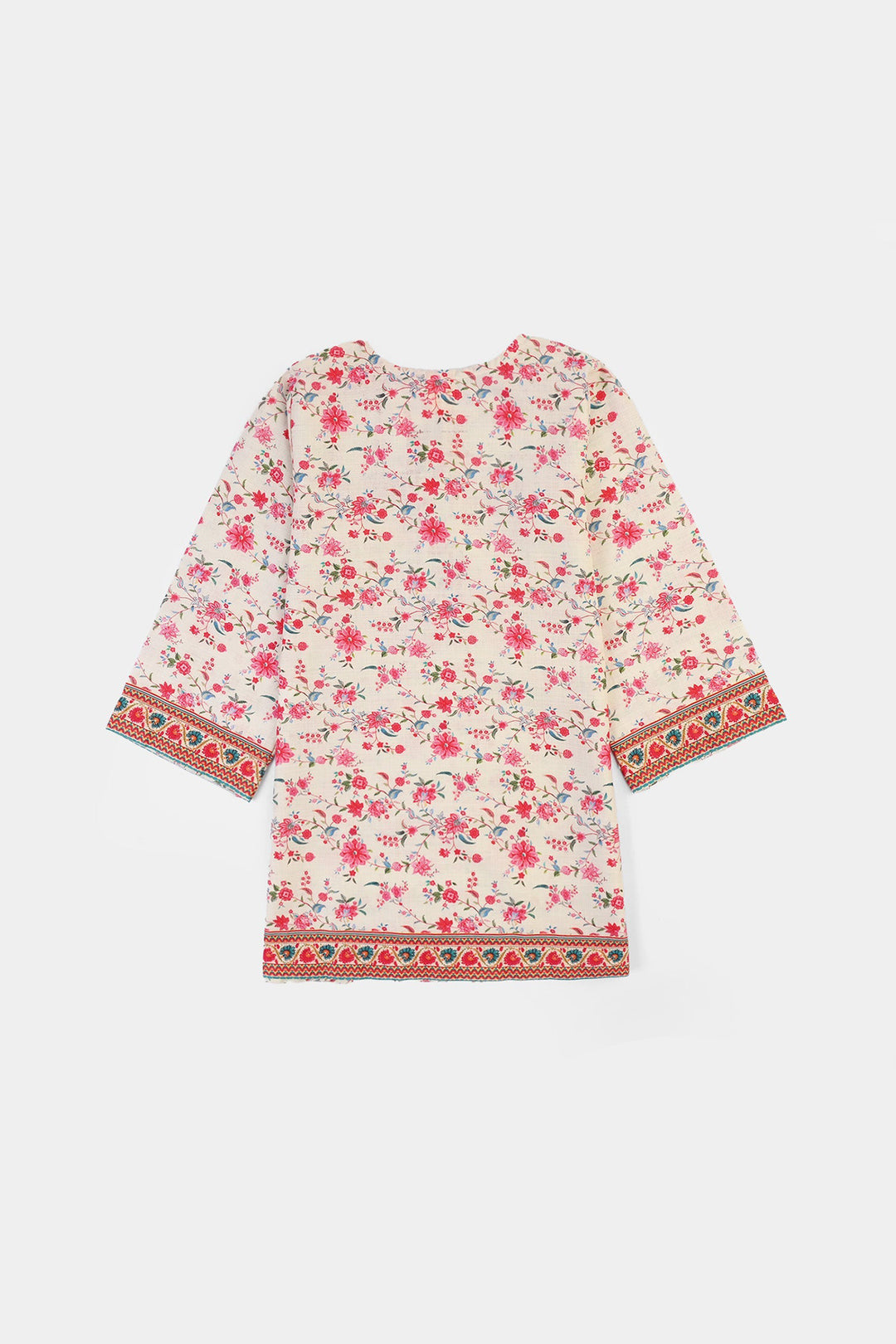 Girls Cotton Slub Printed 2Pcs Rose-Multi