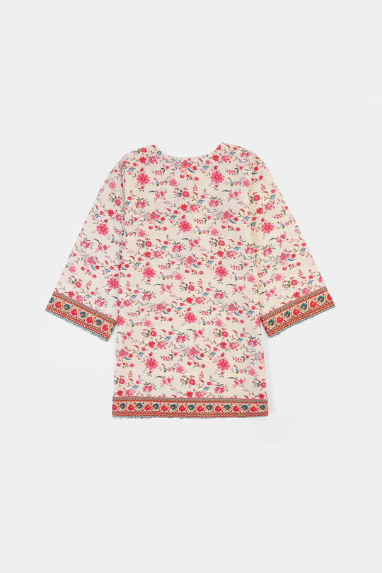 Girls Cotton Slub Printed 2Pcs Rose-Multi