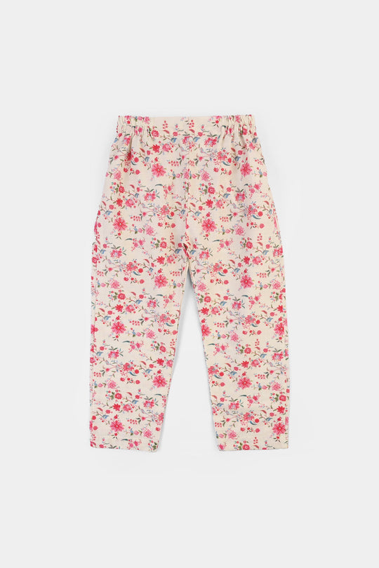 Girls Cotton Slub Printed 2Pcs Rose-Multi