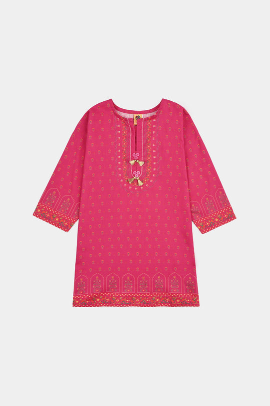 Girls Cotton Slub Printed 2pcs Lily-Shock.Pink