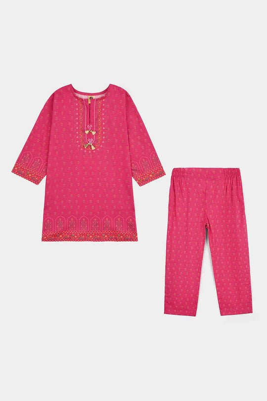 Girls Cotton Slub Printed 2pcs Lily-Shock.Pink