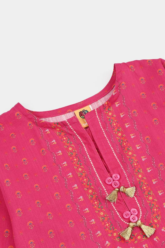Girls Cotton Slub Printed 2pcs Lily-Shock.Pink