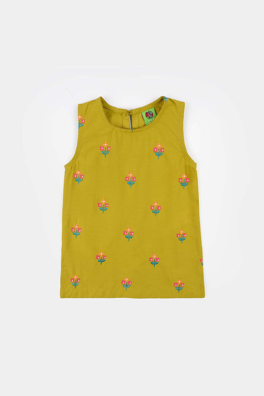 Infant Girls Cotton Poplin Emb 2Pcs Little Blooming-Olive.Green