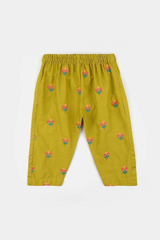 Infant Girls Cotton Poplin Emb 2Pcs Little Blooming-Olive.Green
