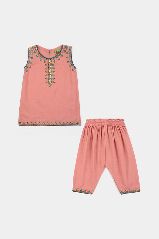 Infant Girls Cotton Jacquard 2Pcs - Pink