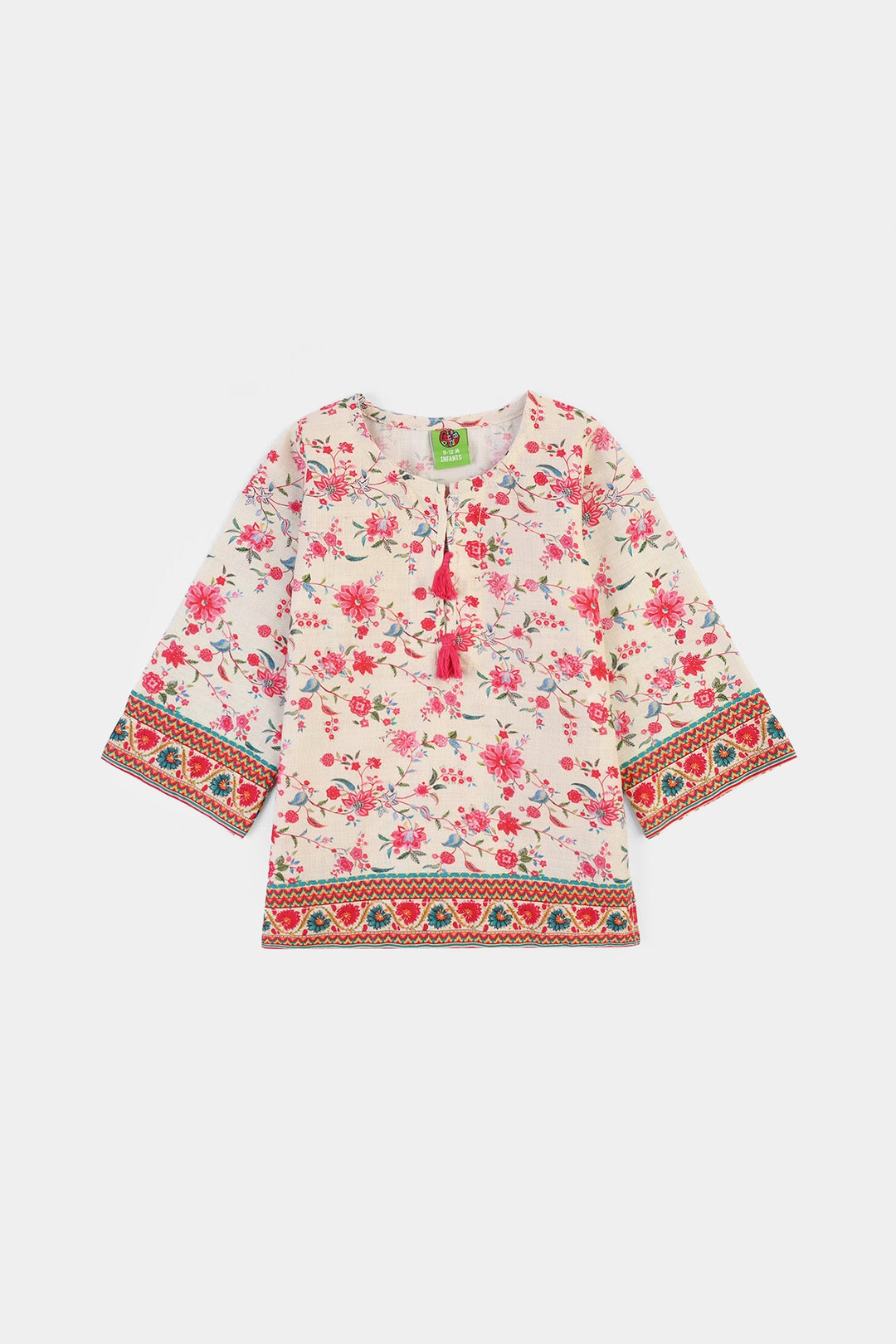 Infant Girls Cotton Slub Printed 2Pcs Rose-Multi