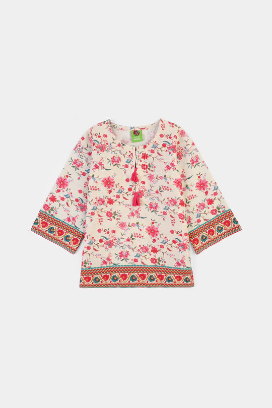Infant Girls Cotton Slub Printed 2Pcs Rose-Multi
