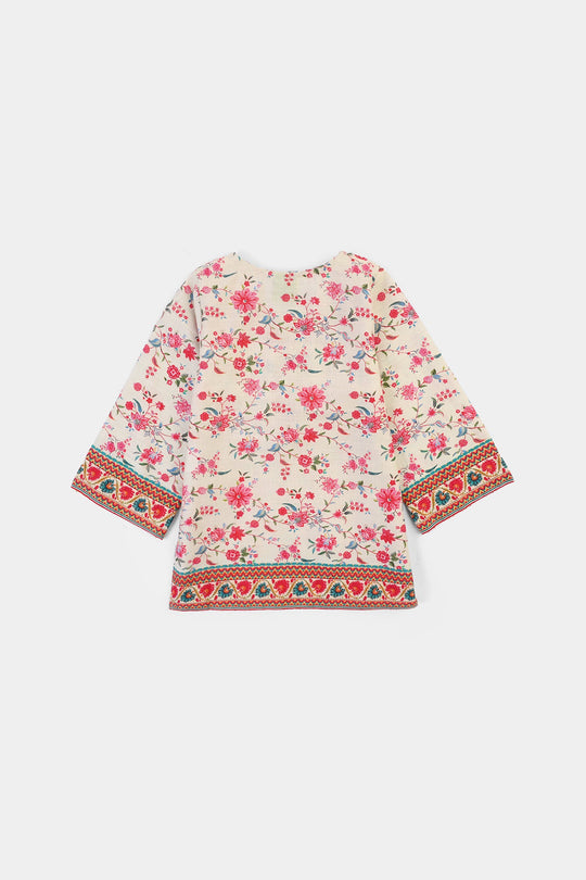 Infant Girls Cotton Slub Printed 2Pcs Rose-Multi