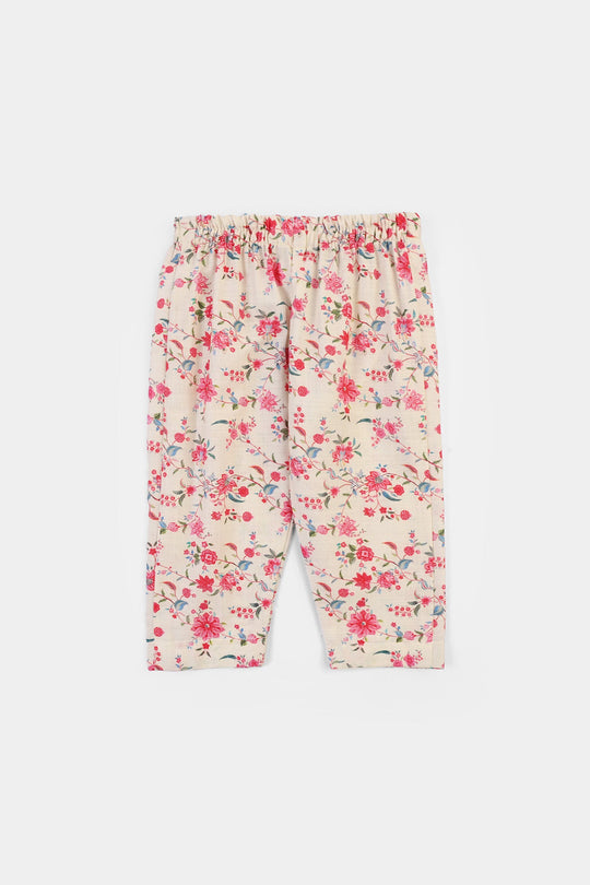 Infant Girls Cotton Slub Printed 2Pcs Rose-Multi