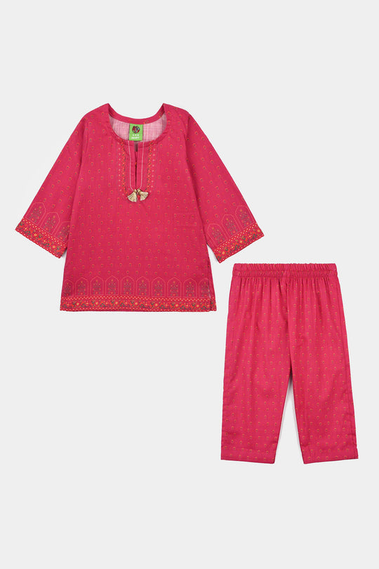 Infant Girls Cotton Slub Printed 2Pcs Lily-Shock.Pink