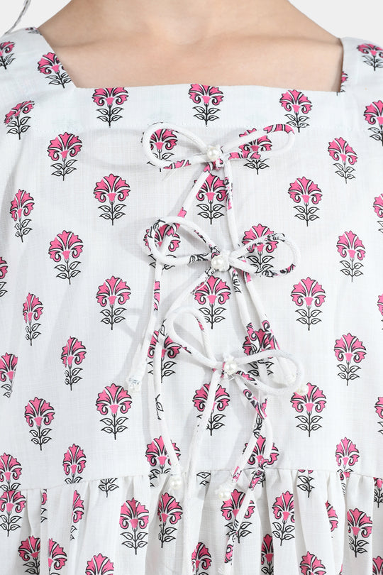 Girls Cotton Printed Frock Paradise-Multi