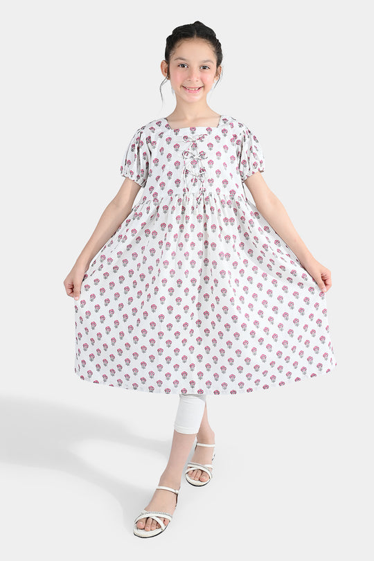 Girls Cotton Printed Frock Paradise-Multi
