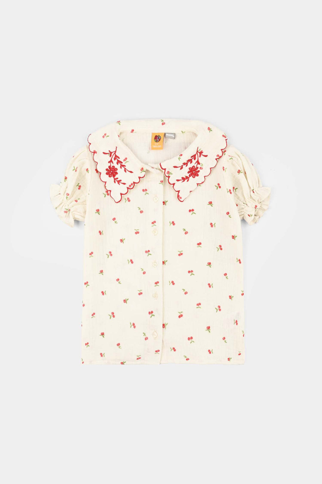 Girls Poly Crinkle Emb Top Pery-White