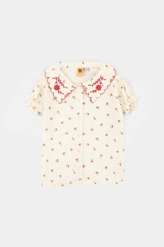 Girls Poly Crinkle Emb Top Pery-White
