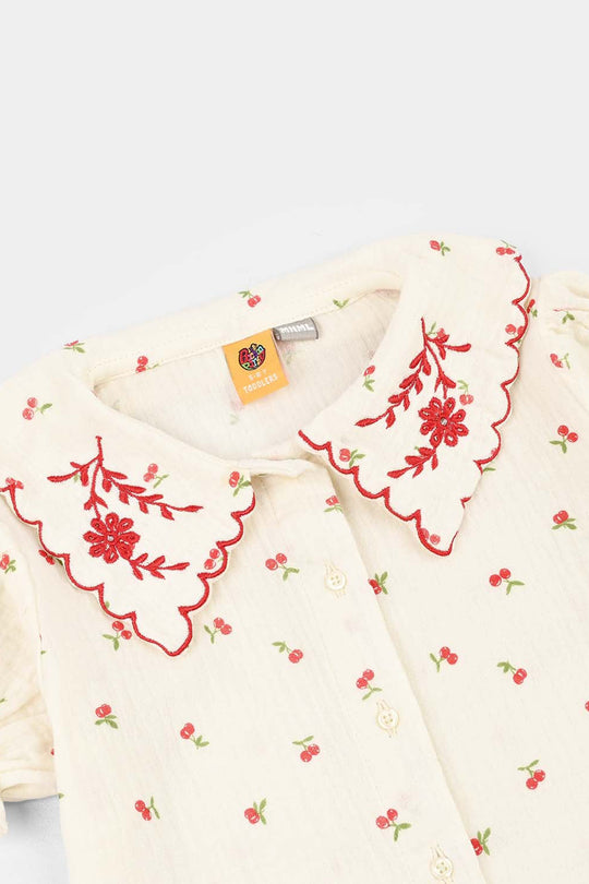 Girls Poly Crinkle Emb Top Pery-White