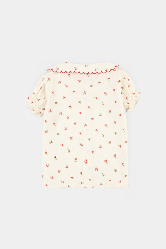 Girls Poly Crinkle Emb Top Pery-White