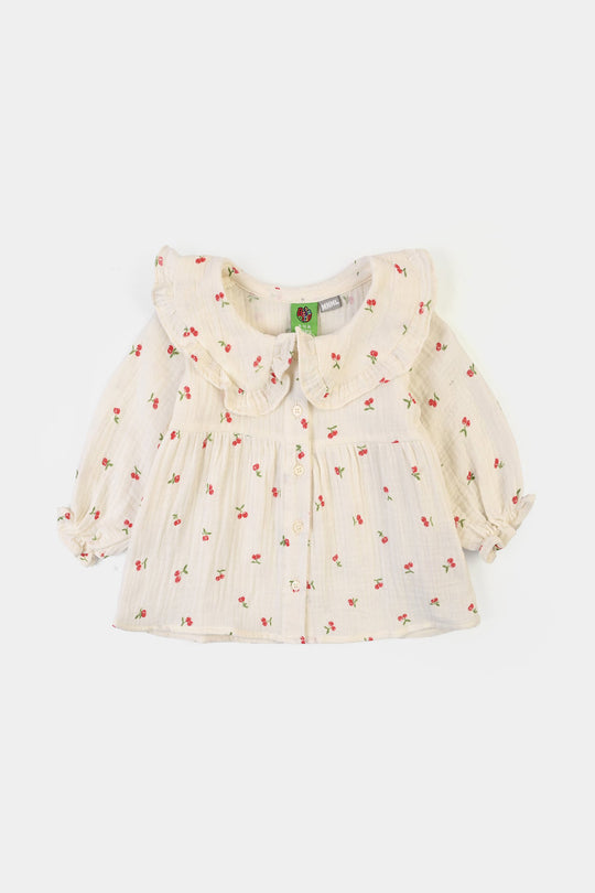 Infant Girls Poly Crinkle Casual Top Cherry