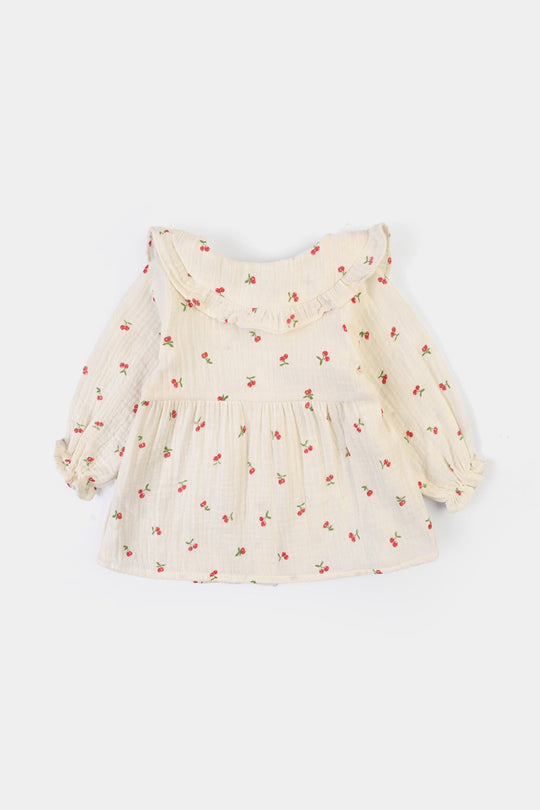 Infant Girls Poly Crinkle Casual Top Cherry