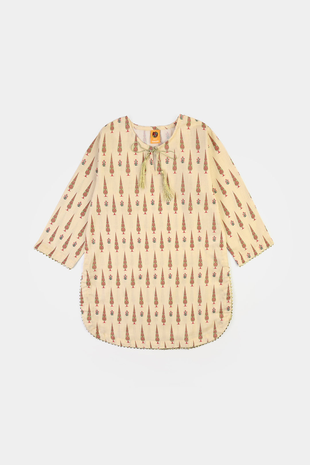 Teens Girls Cotton Printed 2 Pcs -Cream