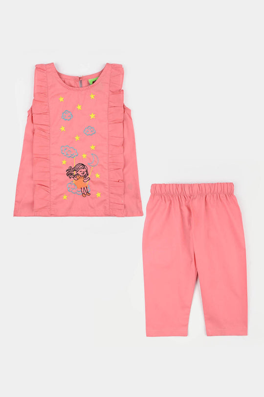 Infant Girls Cotton Poplin Emb 2Pcs Little Twinkle-Pink