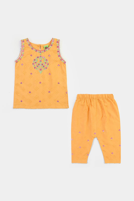 Infant Girls Jacquard 2Pcs Khush-Mustard