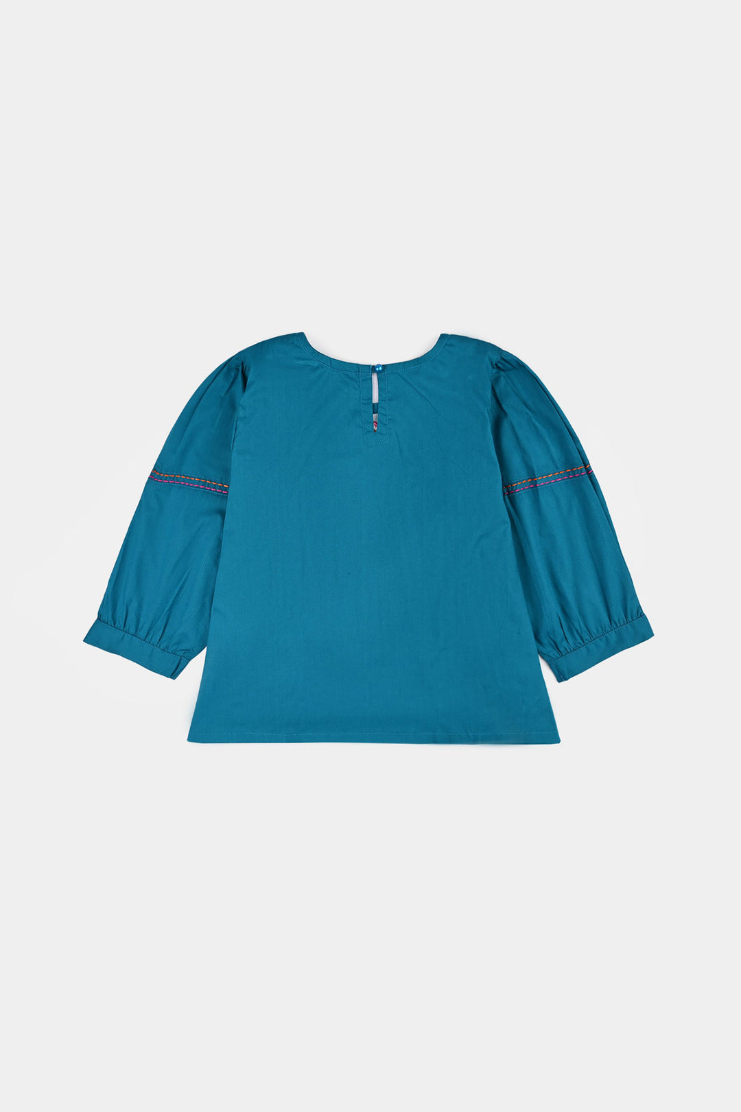 Girls Cotton Poplin Emb Top Teal