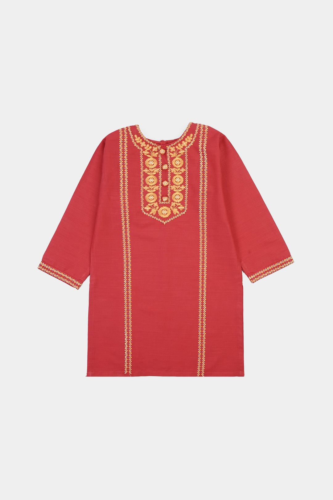 Girls Cotton Emb 2Pcs Zimal-RED