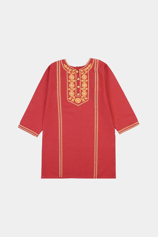 Girls Cotton Emb 2Pcs Zimal-RED