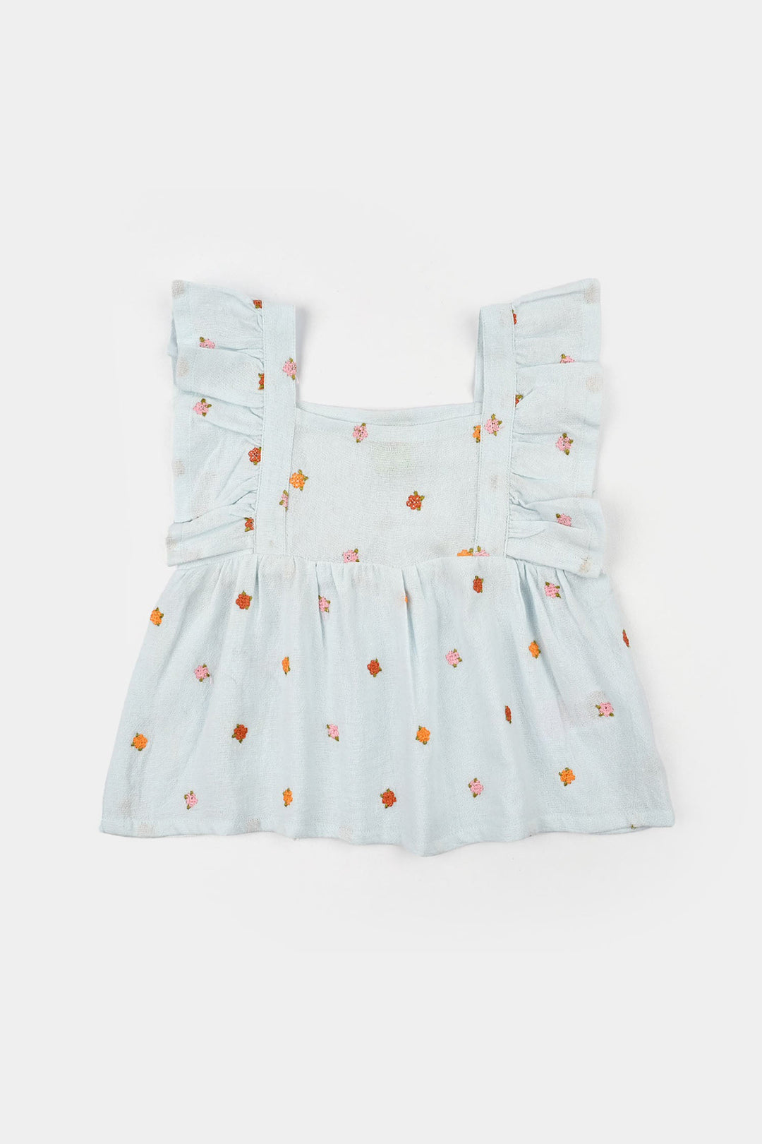 Infant Girls Cotton Emb Top Marine- Light Blue