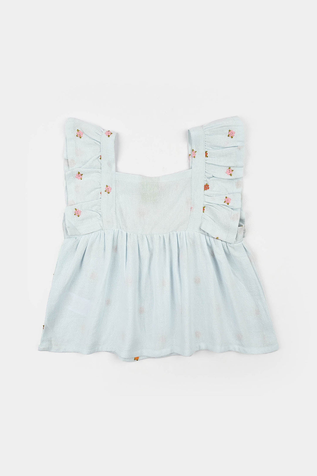 Infant Girls Cotton Emb Top Marine- Light Blue