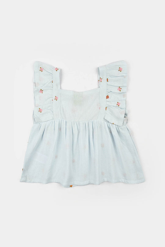 Infant Girls Cotton Emb Top Marine- Light Blue