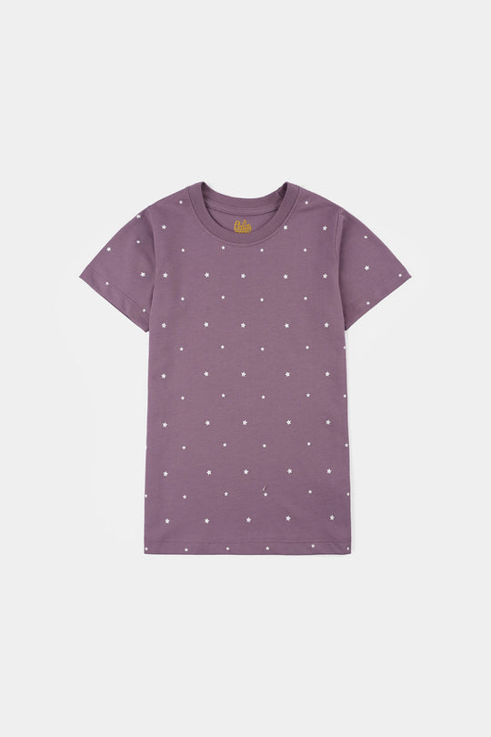 Girls Poly Cotton Jersey 2PC Set – Purple