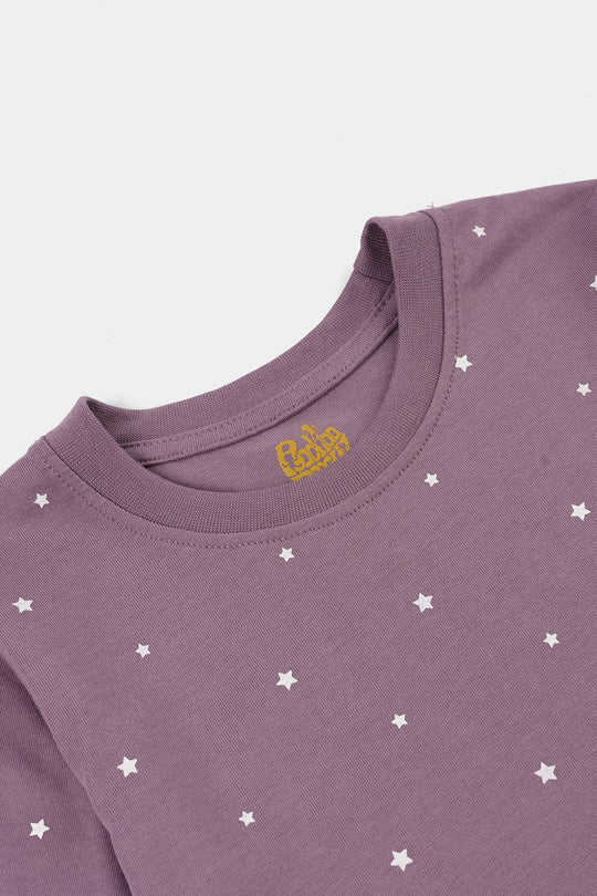 Girls Poly Cotton Jersey 2PC Set – Purple