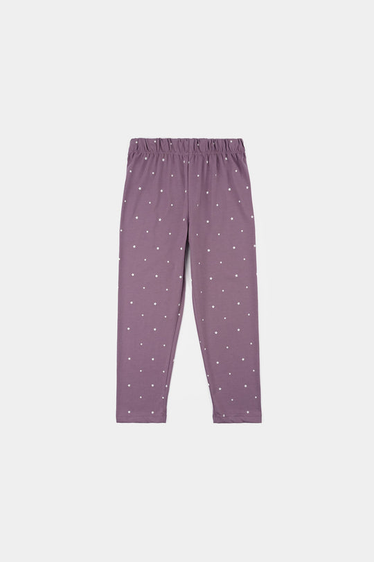 Girls Poly Cotton Jersey 2PC Set – Purple