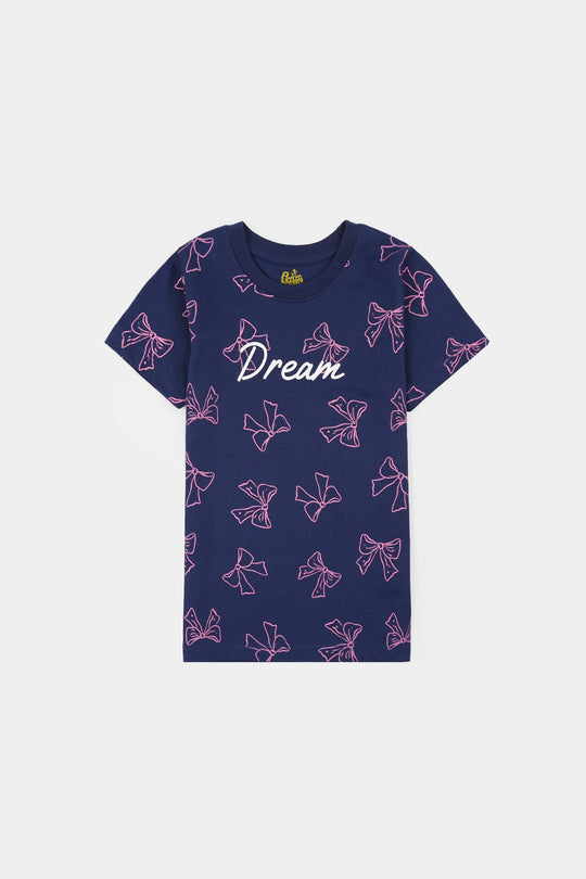Girls Poly Cotton Jersey Night Suit DREAM-Blue