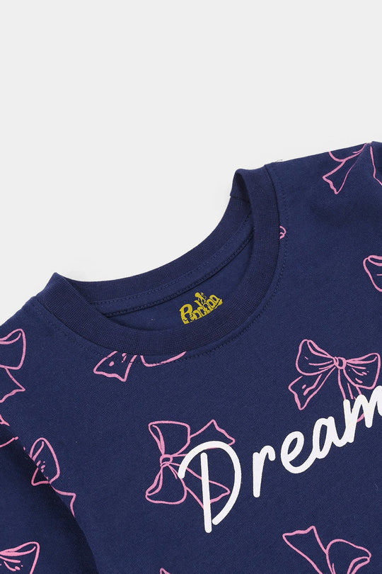 Girls Poly Cotton Jersey Night Suit DREAM-Blue
