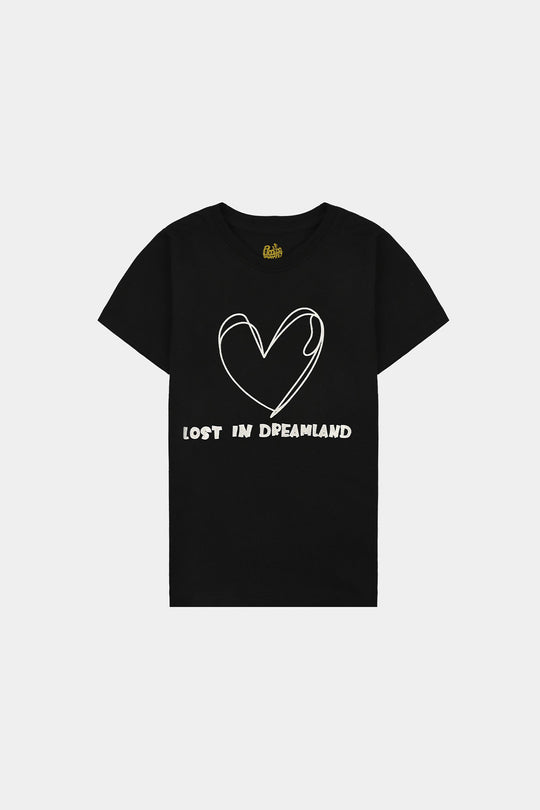 Girls Poly Cotton Jersey Night Suit DREAM land-BLACK