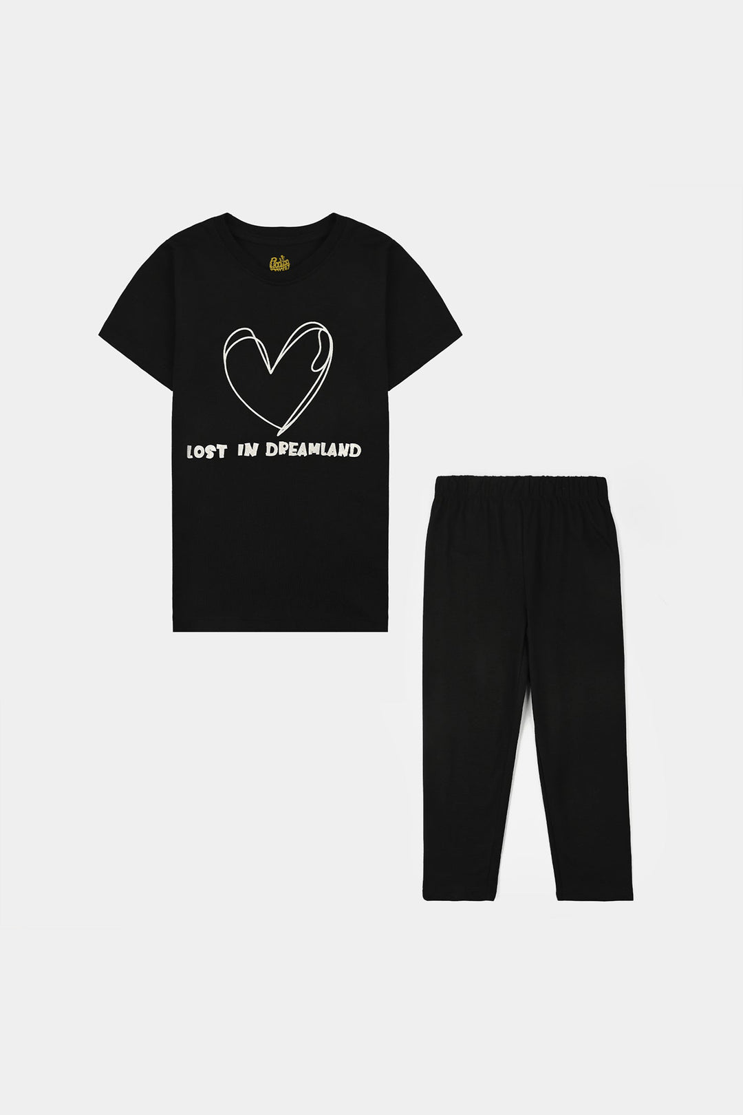 Girls Poly Cotton Jersey Night Suit DREAM land-BLACK
