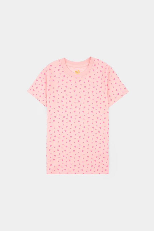 Girls Poly Cotton Jersey Night Suit HEARTS-Pink