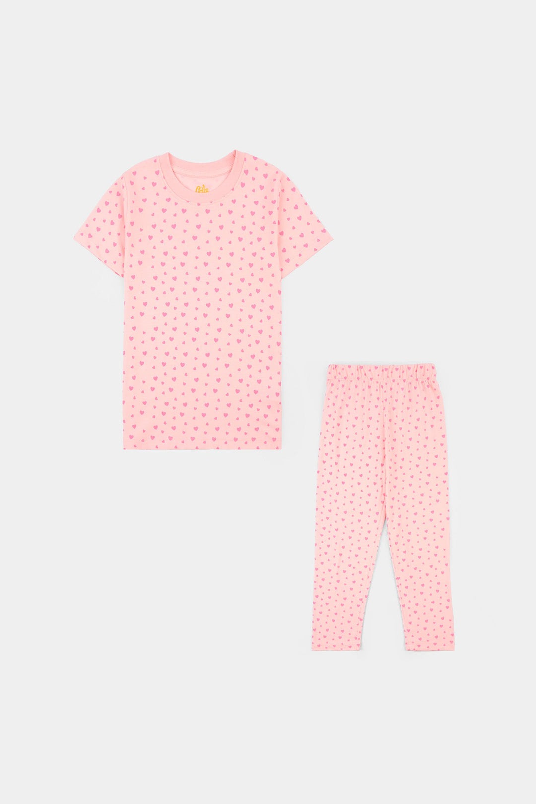 Girls Poly Cotton Jersey Night Suit HEARTS-Pink